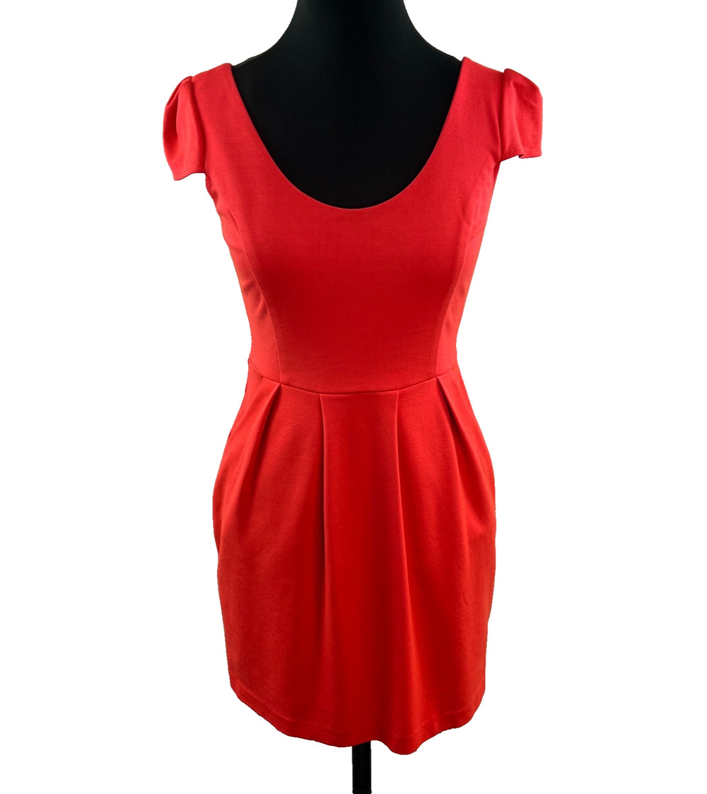 Vintage Y2K AMANDA UPRICHARD Red Orange Fitted Mini Cocktail Dress Size M Medium